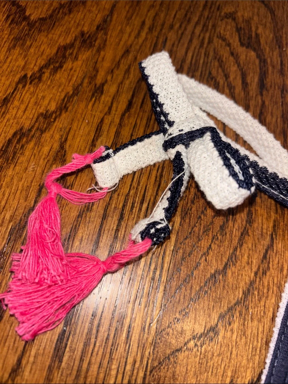 Vince Camuto Navy and White Striped Girls' Romper with Pink Tassels